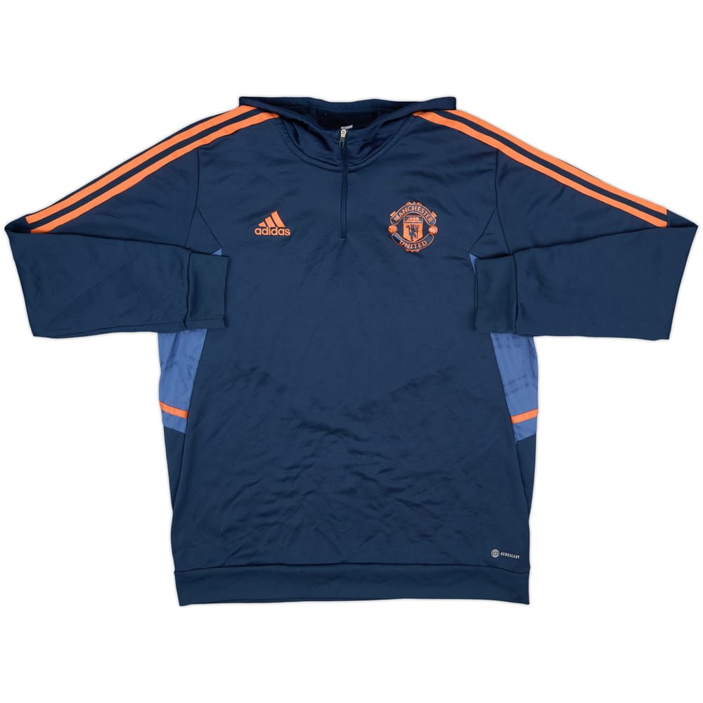 2022-23 Manchester United adidas 1/4 Zip Hooded Top - 8/10 - (XL)