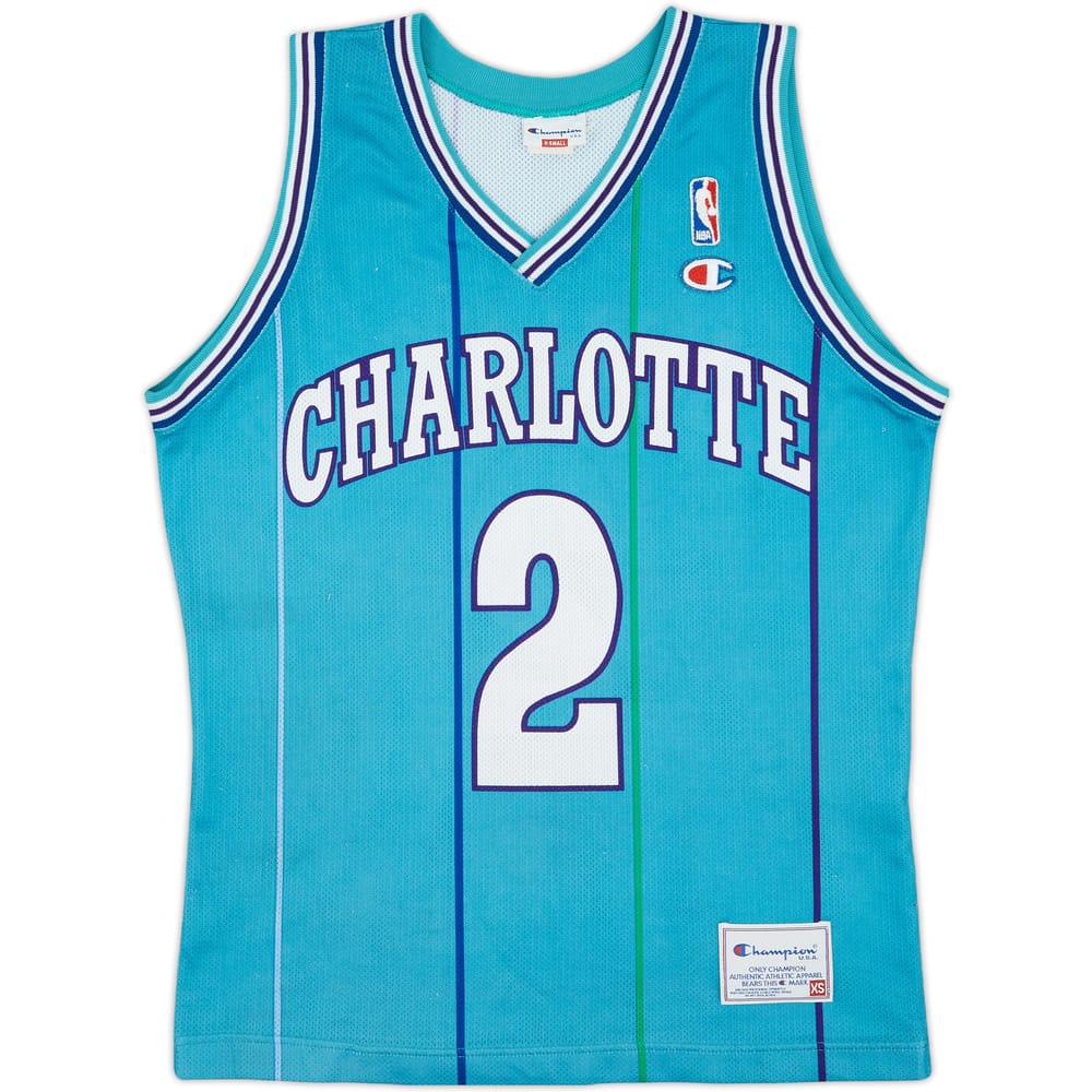 1992-96 Charlotte Hornets L.Johnson #2 Champion Away Jersey - 8/10 - (XS)