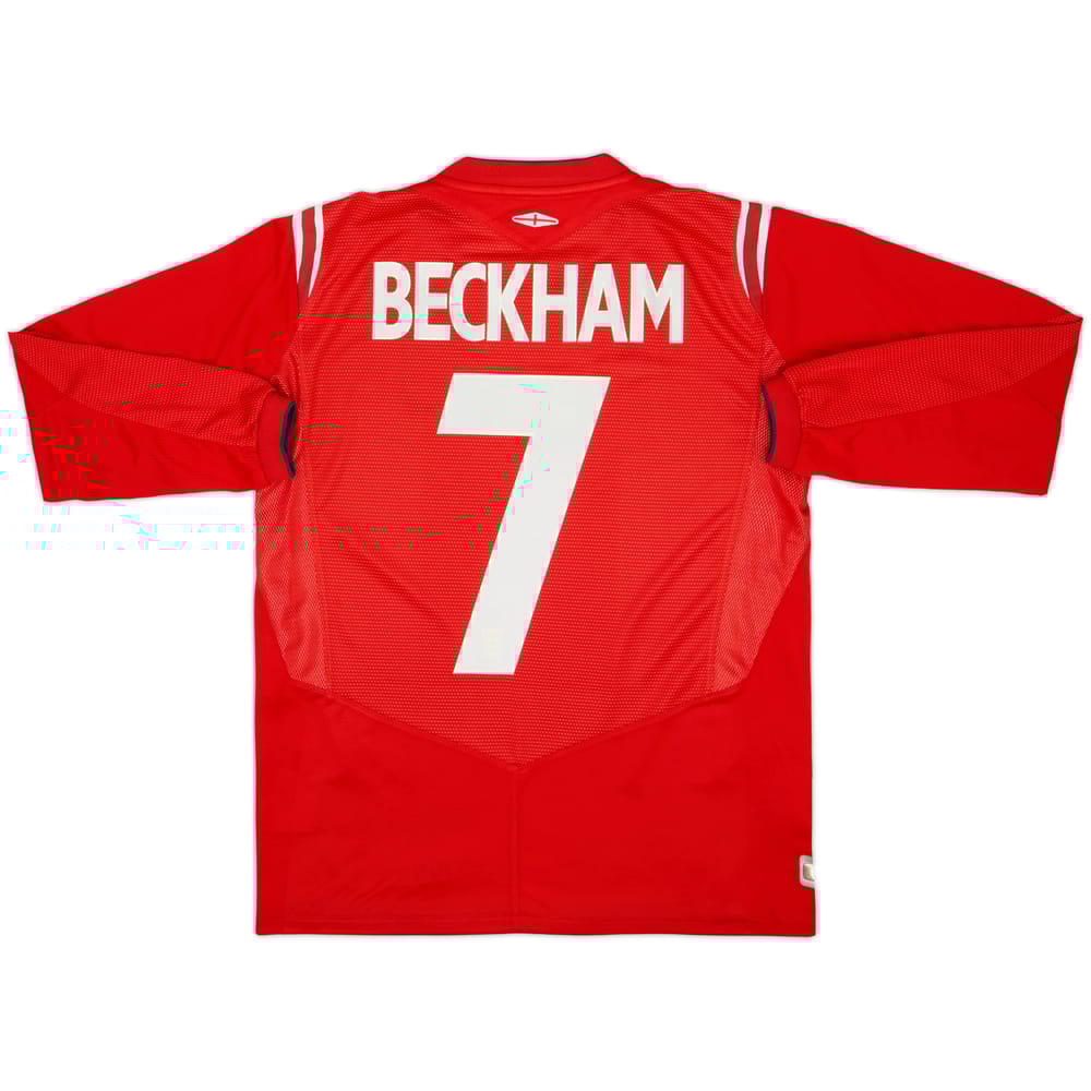 2004-06 England Away L/S Shirt Beckham #7 - 6/10 - (XL.Boys)
