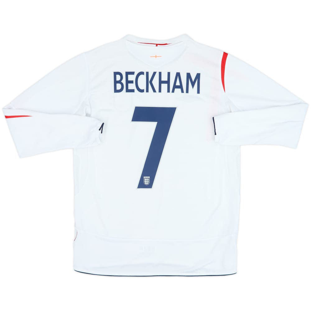 2005-07 England Home L/S Shirt Beckham #7 - 8/10 - (M)