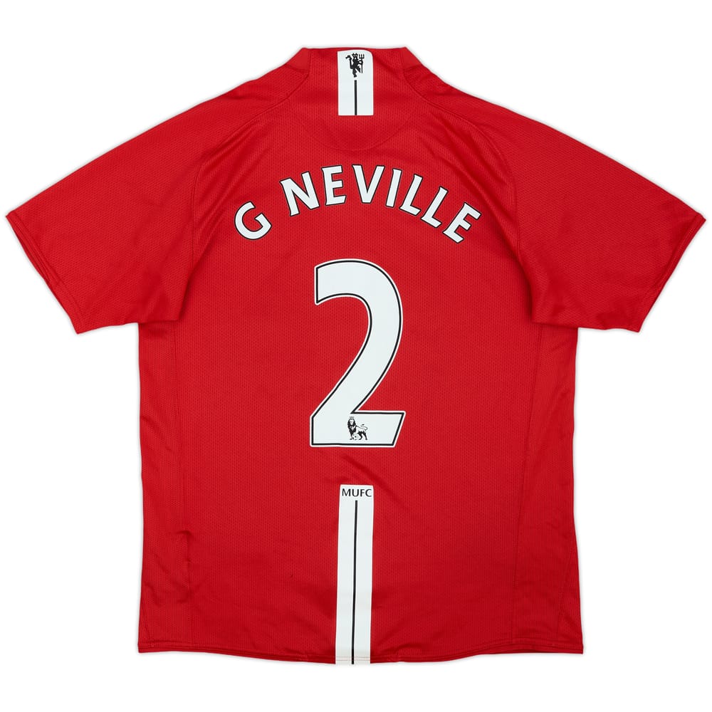 2007-09 Manchester United Home Shirt G Neville #2 - 8/10 - (M)