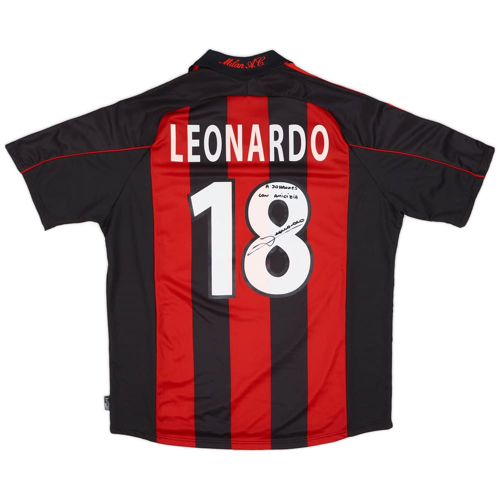 2000-01 AC Milan Player Issue Signed Home Shirt Leonardo #18