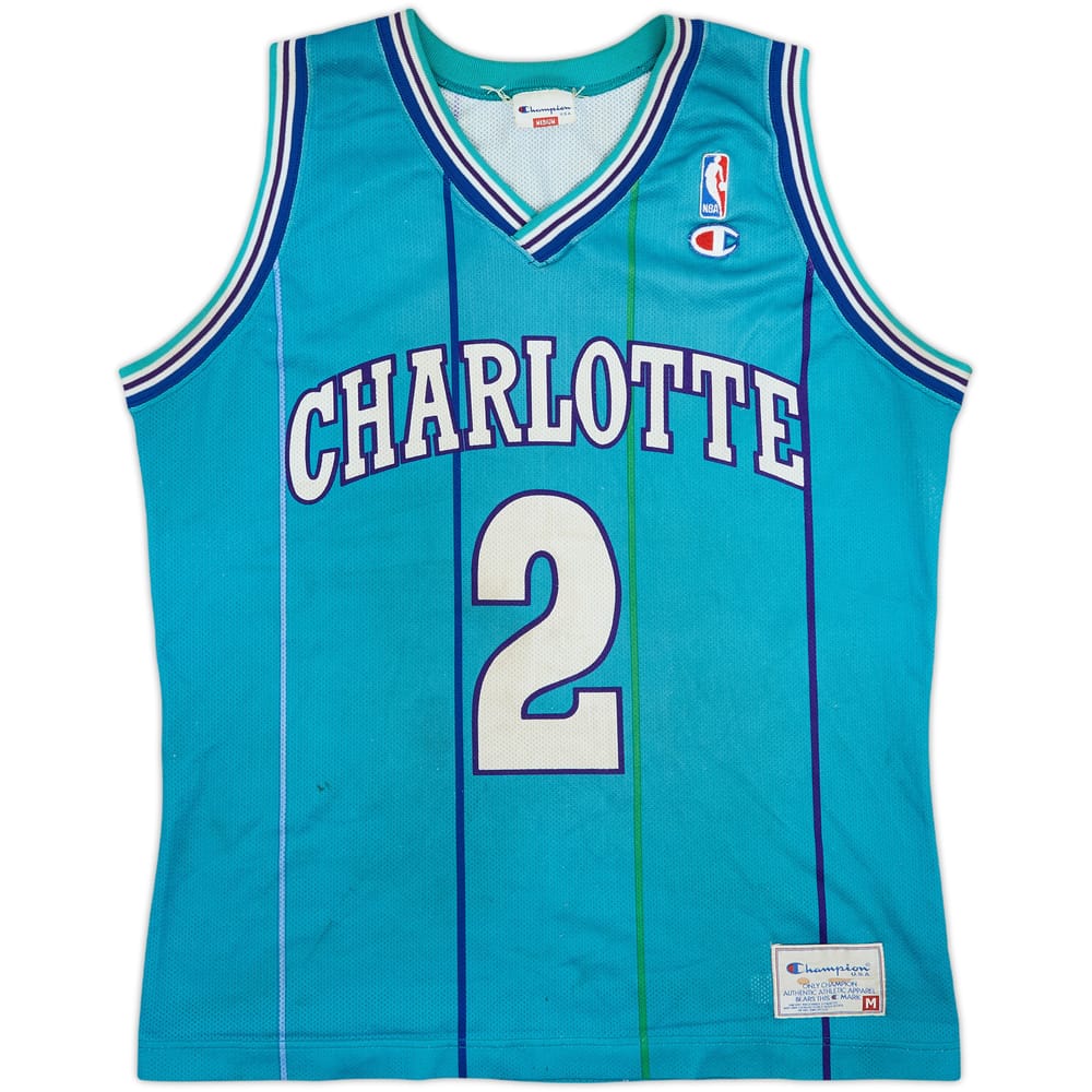 1992-96 Charlotte Hornets L.Johnson #2 Champion Away Jersey - 5/10 - (M)