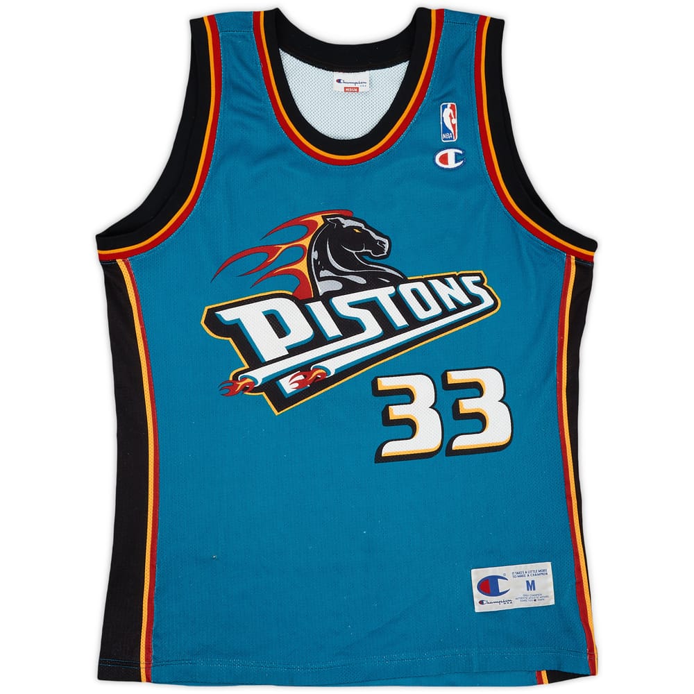 1996-00 Detroit Pistons Hill #33 Champion Away Jersey - 6/10 - (M)