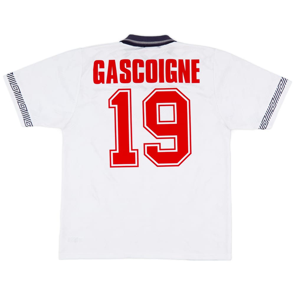 1990-92 England Home Shirt Gascoigne #19 - 9/10 - (L)