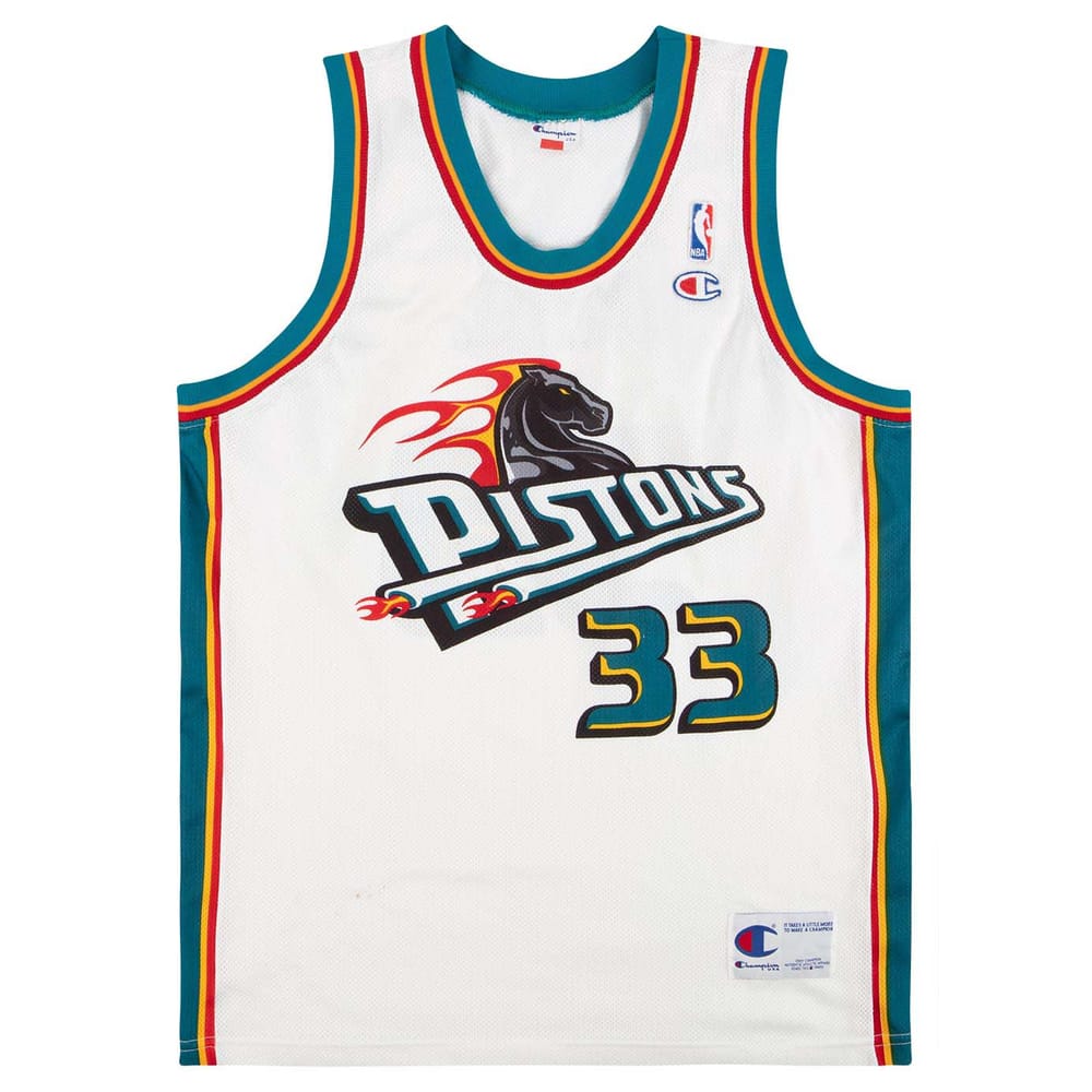 1996-00 Detroit Pistons Hill #33 Champion Jersey (Home) XL