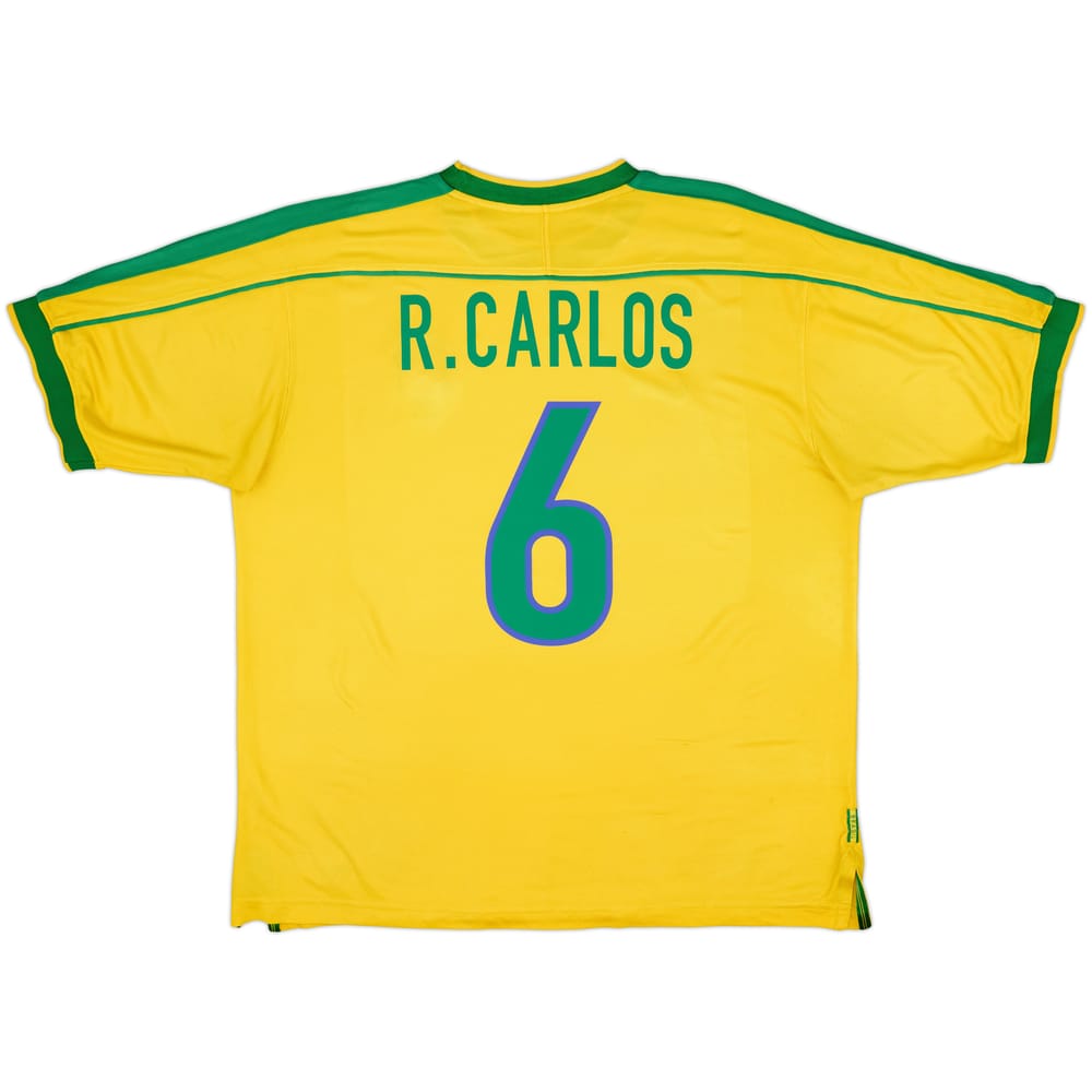 1998-00 Brazil Home Shirt R.Carlos #6 - 7/10 - (XL)