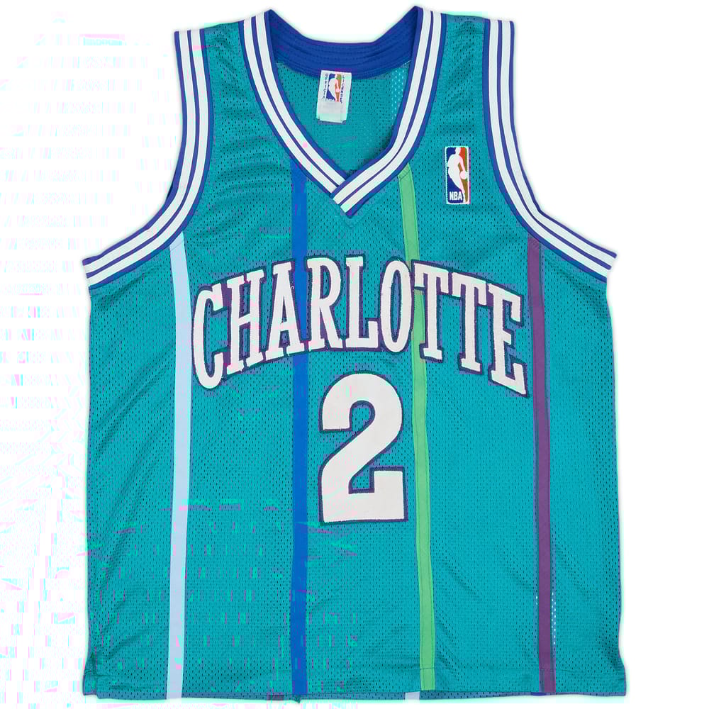 1991-92 Charlotte Hornets Johnson #2 Spalding Authentic Away Jersey - 7/10 - (L)