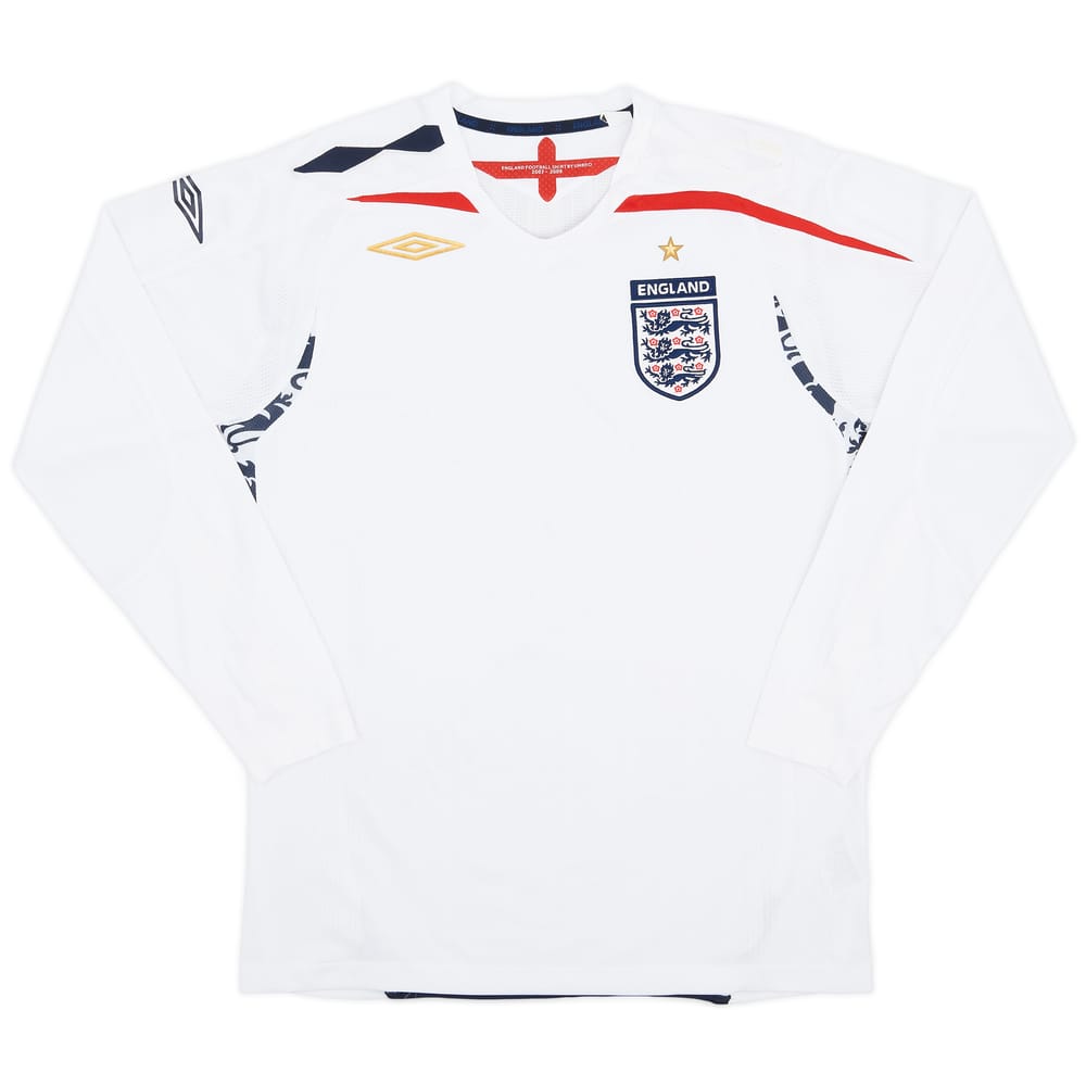 2007-09 England Home L/S Shirt - 8/10 - (S)