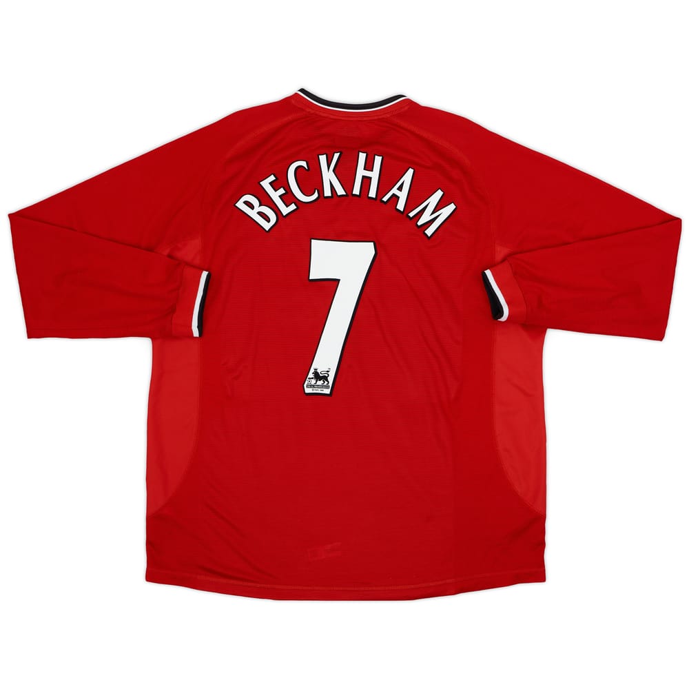 2000-02 Manchester United Home L/S Shirt Beckham #7 - 8/10 - (XXL)
