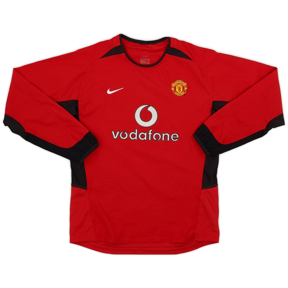 2002-04 Manchester United Home L/S Shirt - 9/10 - (L.Boys)