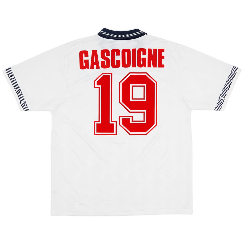 1990-92 England Home Shirt Gascoigne #19 - 9/10 - (L)