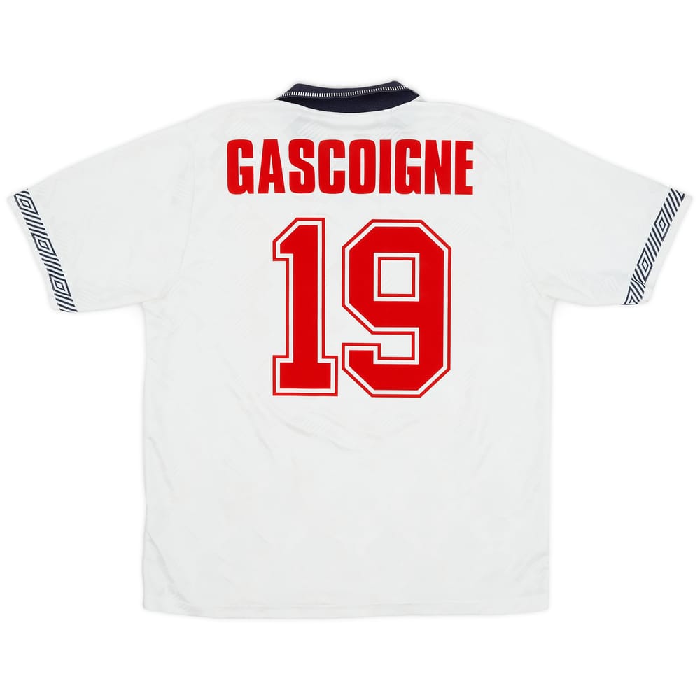 1990-92 England Home Shirt Gascoigne #19 - 8/10 - (L)