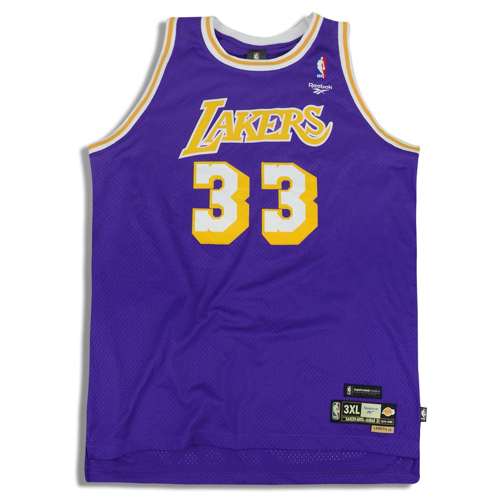 1979-1980 LA Lakers Abdul-Jabbar #33 Reebok Hardwood Classics Swingman Jersey (Away) 3XL