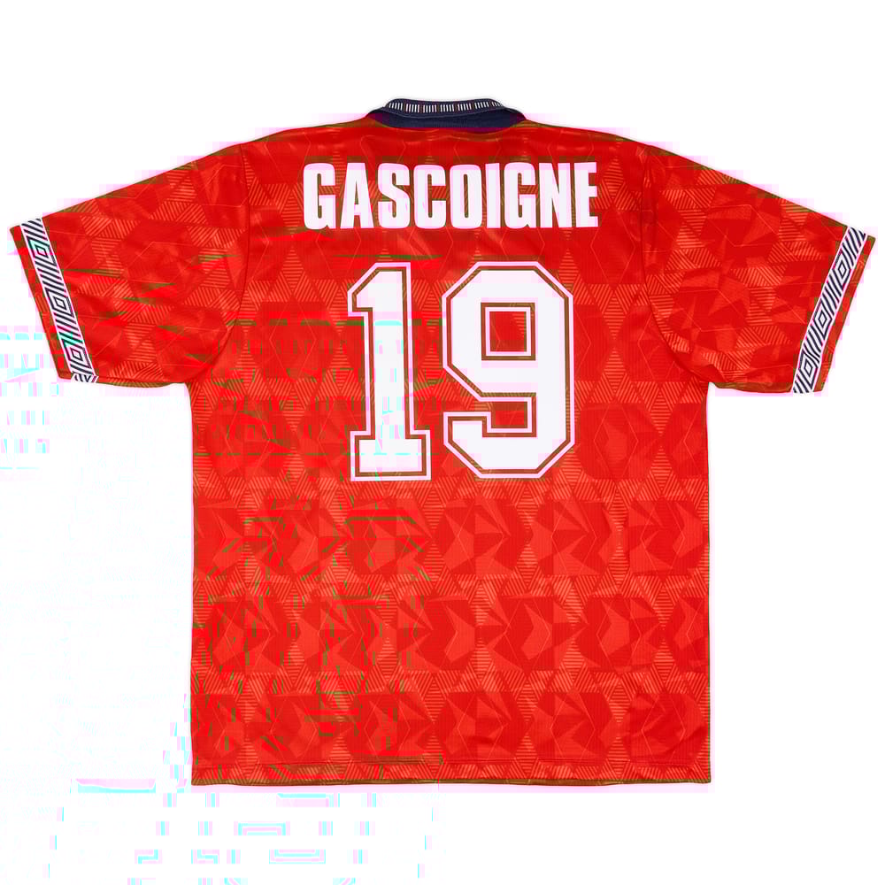 1990-93 England Away Shirt Gascoigne #19 - 9/10 - (XL)