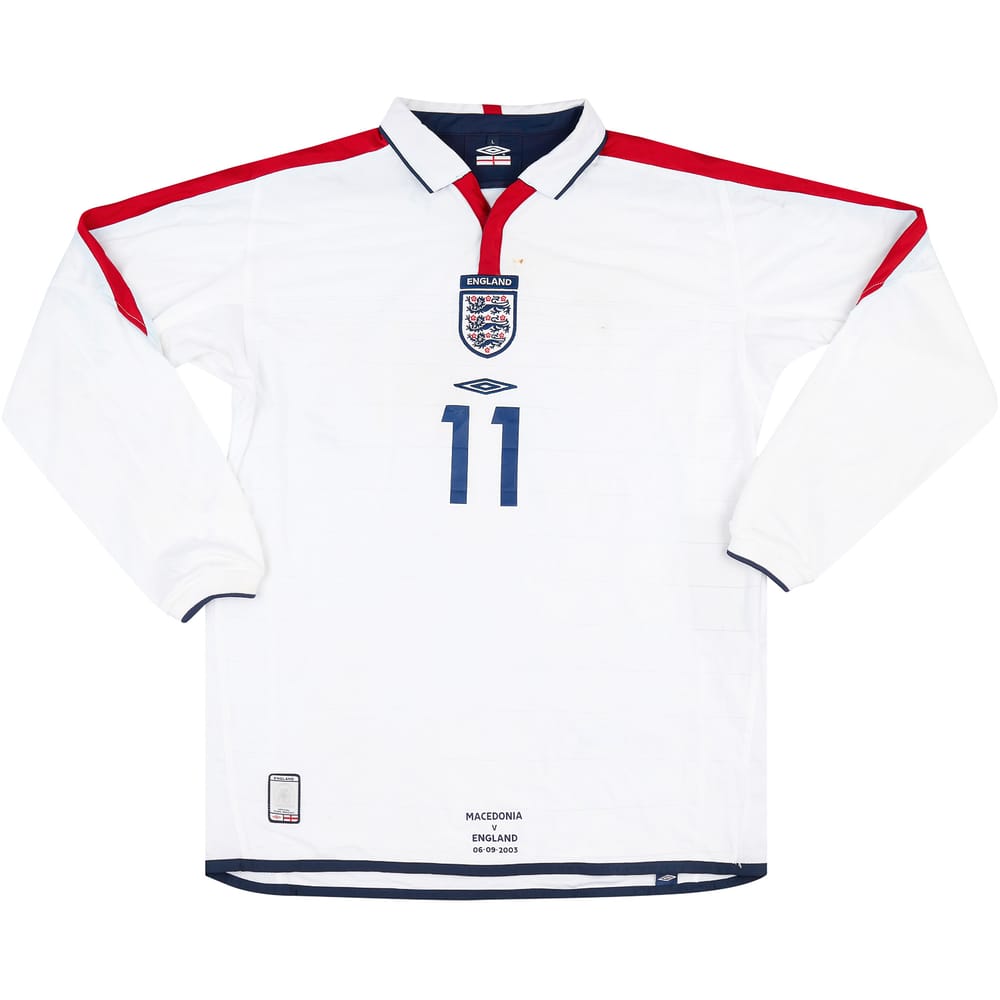 2003 England Match Worn Home L/S Shirt Butt #11 (v Macedonia)
