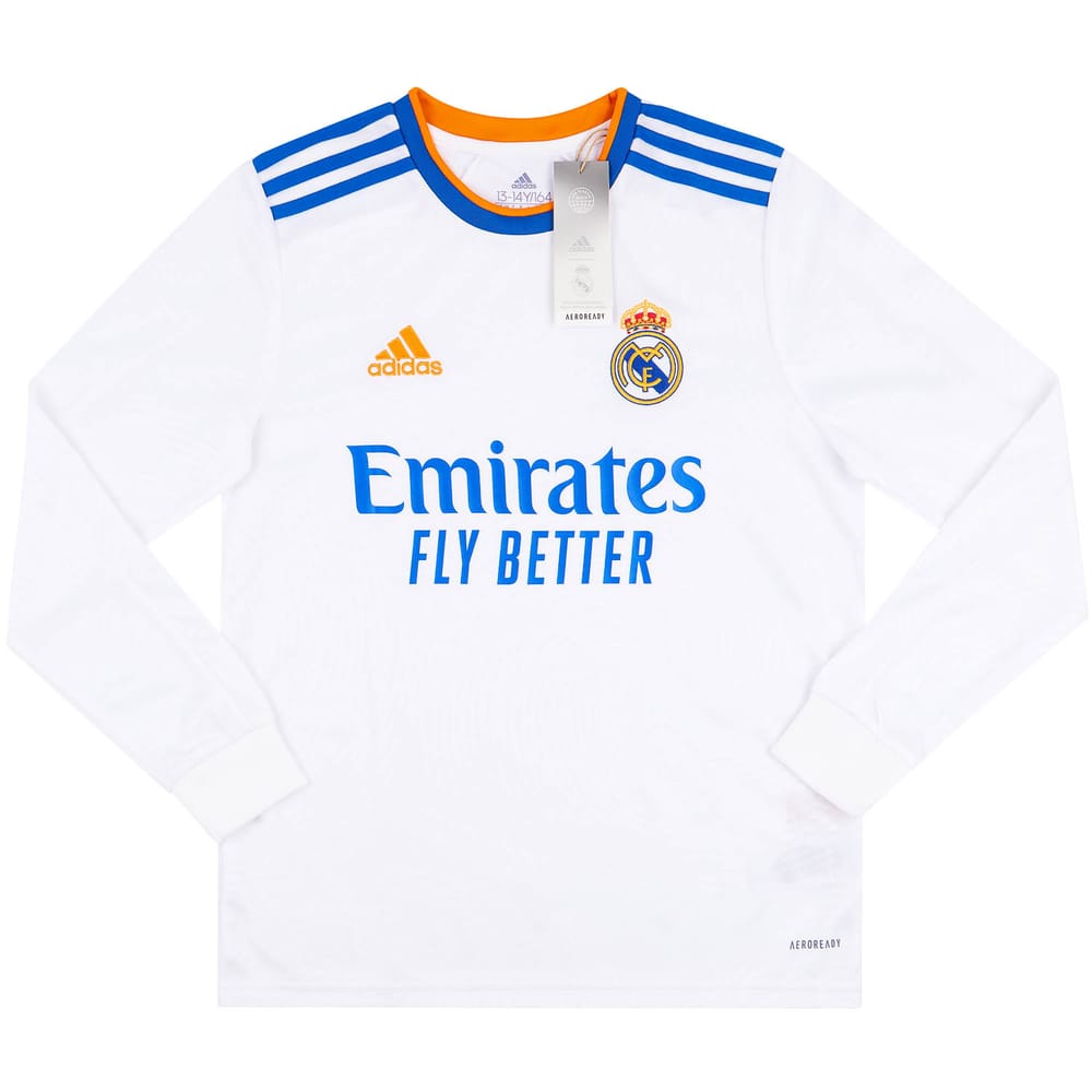 2021-22 Real Madrid Home L/S Shirt - NEW - (KIDS)