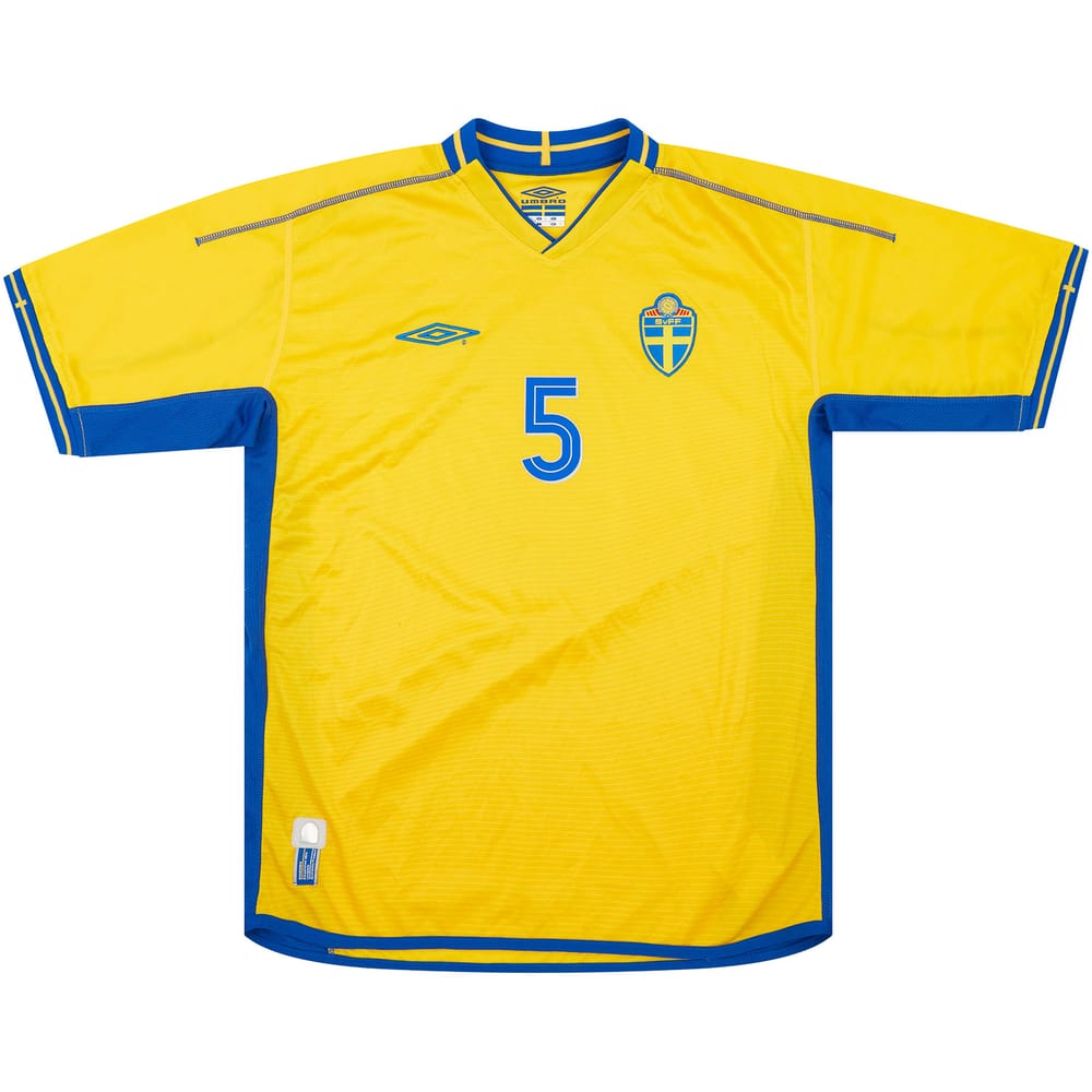 2004 Sweden Match Worn Home Shirt #5 (Dorsin) v Scotland
