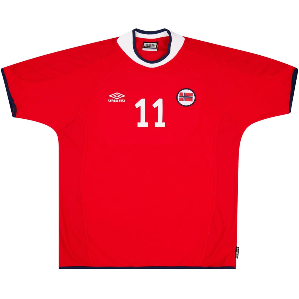 2002 Norway Match Worn Home Shirt #11 (Riise) v Denmark