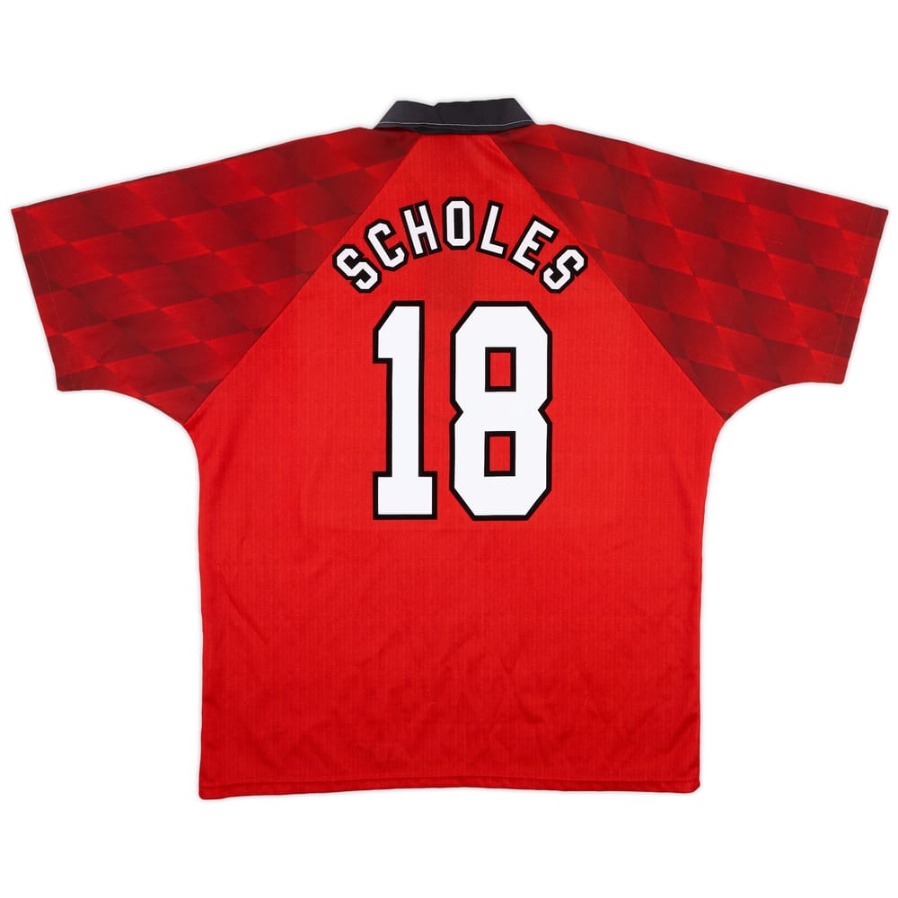 1996-98 Manchester United Home Shirt Scholes #18 - 9/10 - (XL)