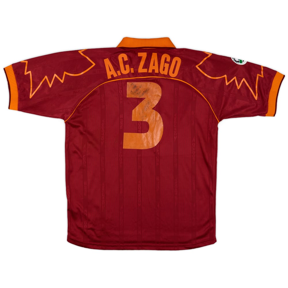 1999-00 Roma Match Issue Signed Home Shirt A.C. Zago #3