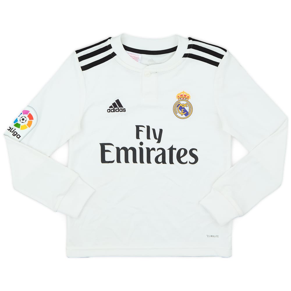 2018-19 Real Madrid Home L/S Shirt - 8/10 - (S.Boys)