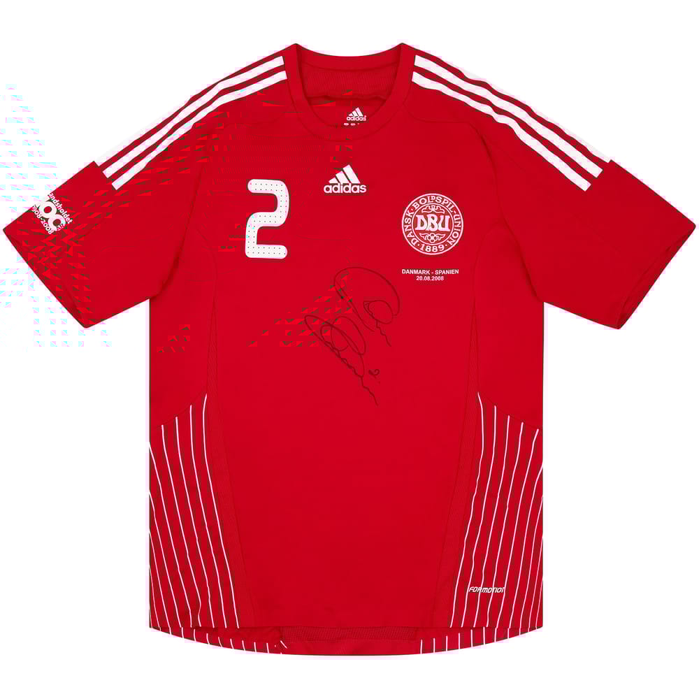 2008 Denmark Match Worn Signed Home Shirt #2 (Poulsen) v Spain