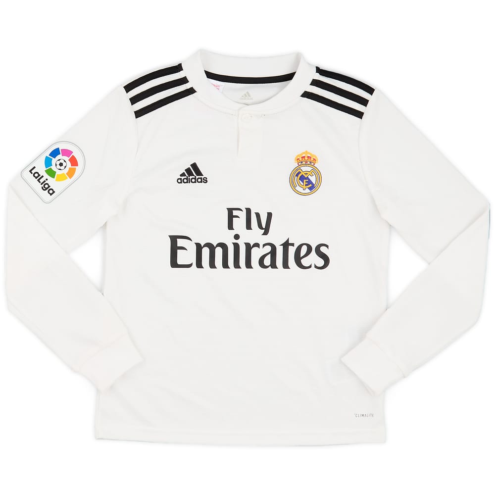 2018-19 Real Madrid Home L/S Shirt - 8/10 - (S.Boys)