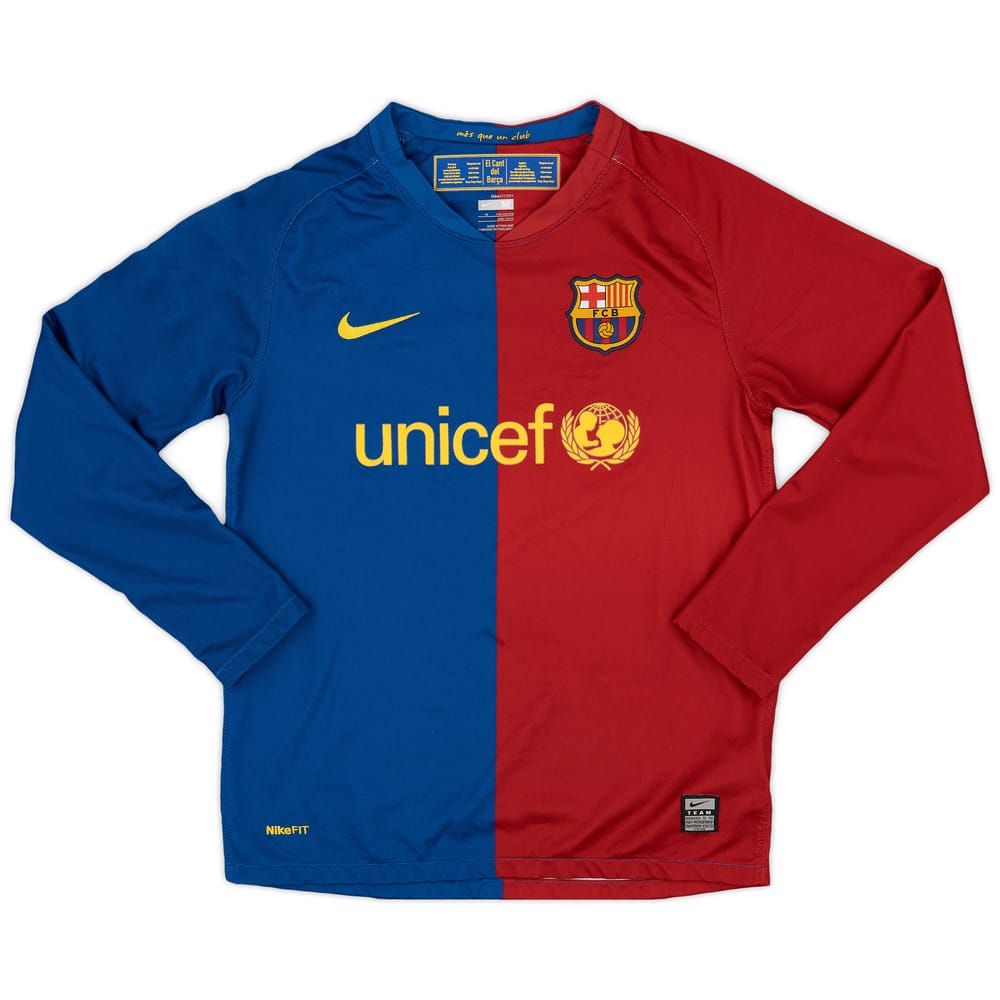 2008-09 Barcelona Home L/S Shirt - 8/10 - (M.Boys)