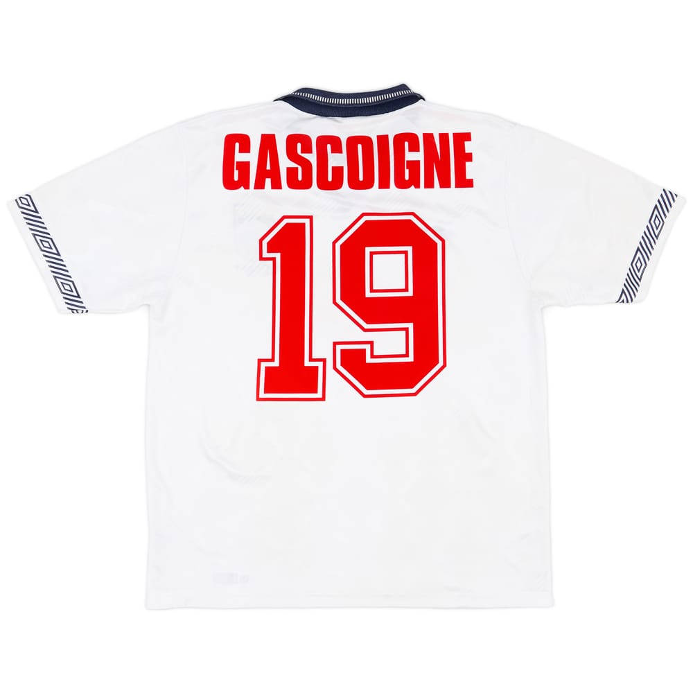 1990-92 England Home Shirt Gascoigne #19 - 9/10 - (L)
