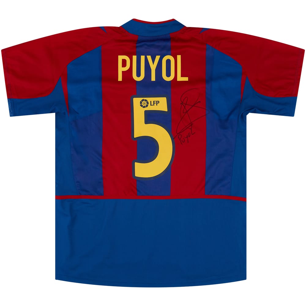 2002-03 Barcelona Player Issue Signed Home Shirt Puyol #5 - 8/10 - (L)
