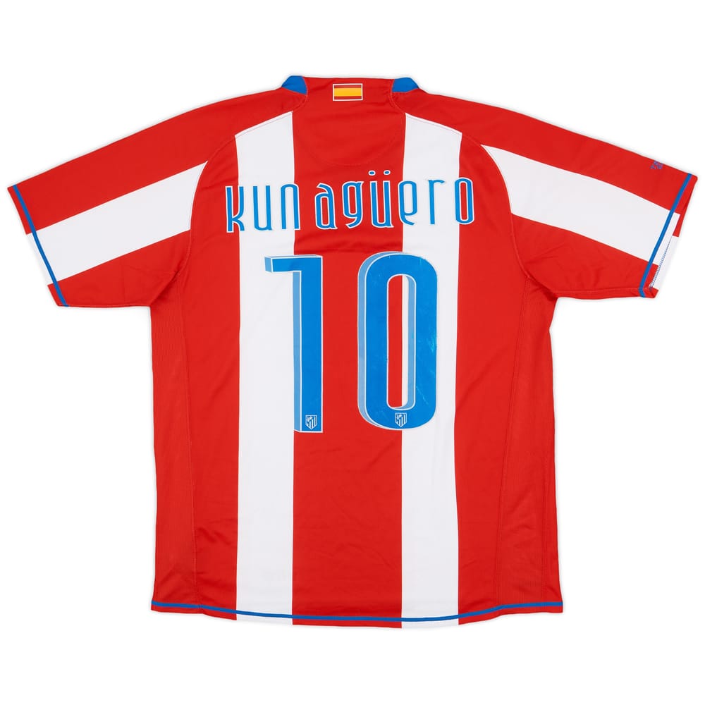 2007-08 Atletico Madrid Home Shirt Kun Aguero #10- 7/10 - (L)