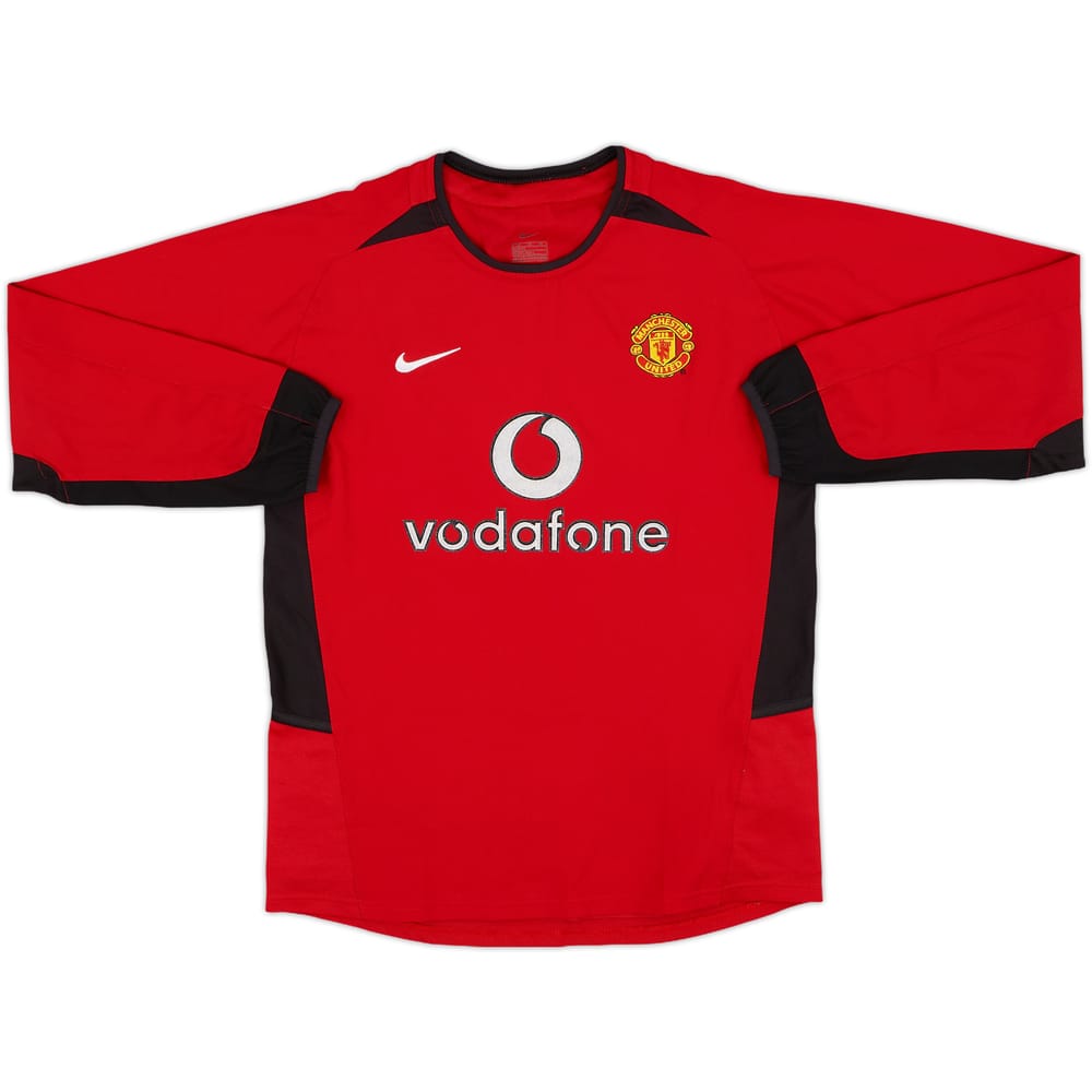 2002-04 Manchester United Home L/S Shirt - 8/10 - (M.Boys)