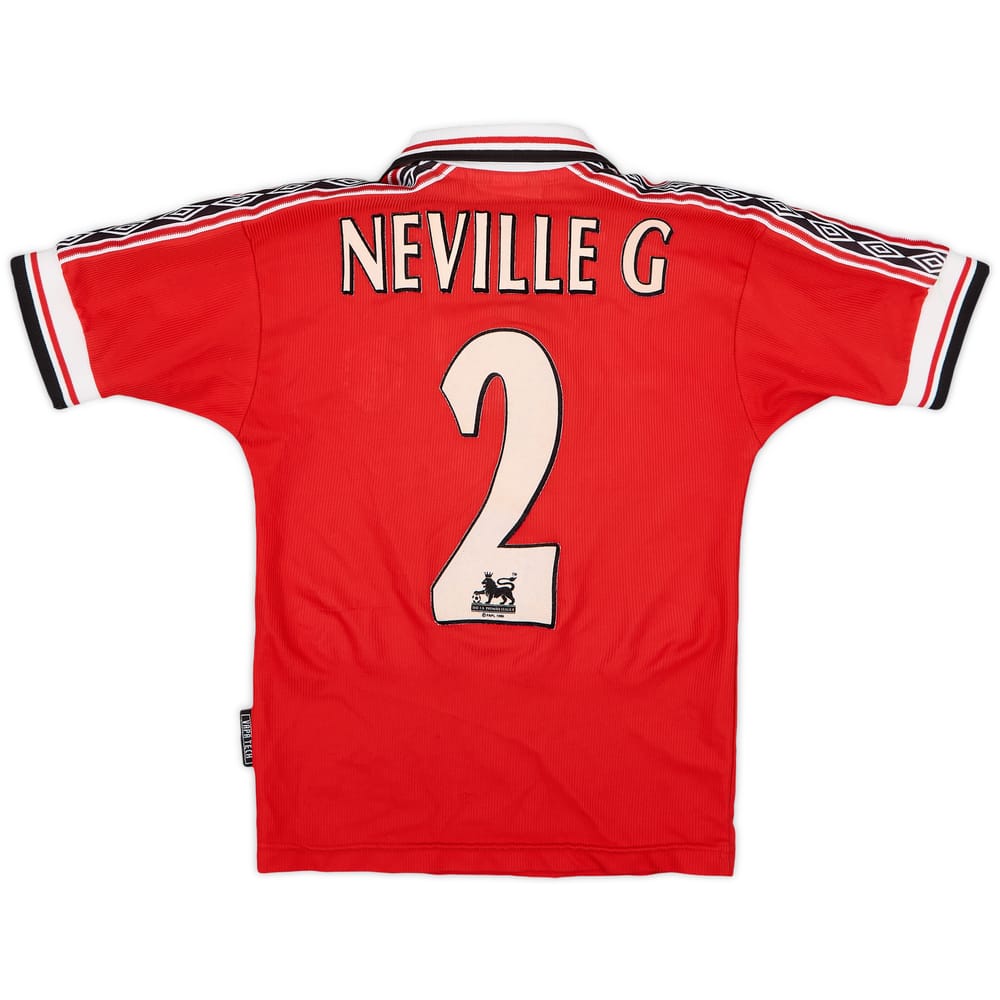 1998-00 Manchester United Home Shirt Neville G #2 - 7/10 - (S.Boys)