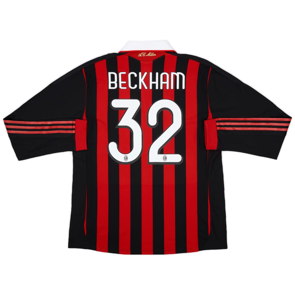 2009-10 AC Milan Player Issue Home L/S Shirt Beckham #32 (XL)