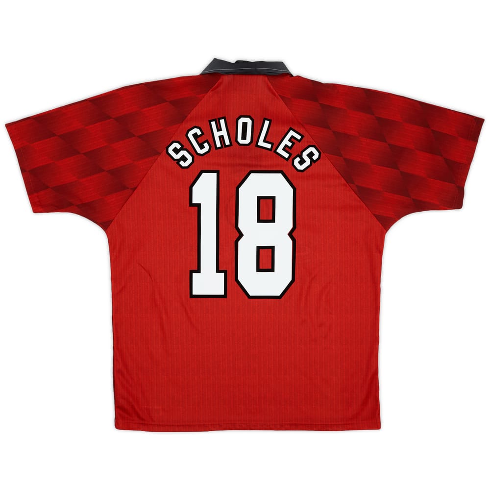 1996-98 Manchester United Home Shirt Scholes #18 - 8/10 - (L)