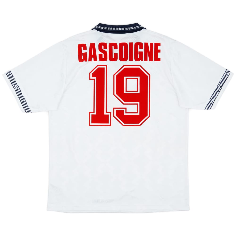 1990-92 England Home Shirt Gascoigne #19 - 8/10 - (L)