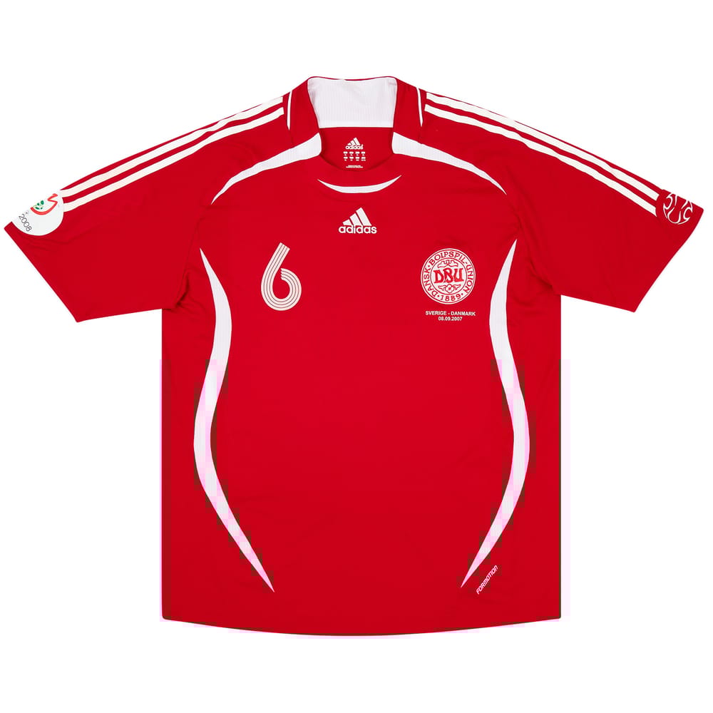 2007 Denmark Match Worn Home Shirt #6 (Helveg) v Sweden