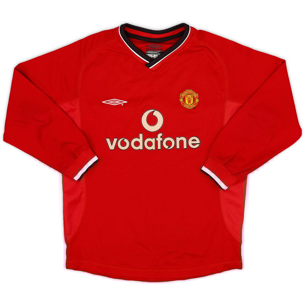 2000-02 Manchester United Home L/S Shirt - 8/10 - (M.Boys)