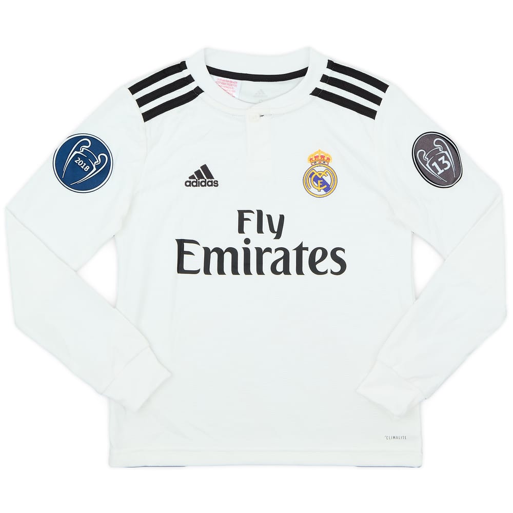 2018-19 Real Madrid Home L/S Shirt - 9/10 - (S.Boys)