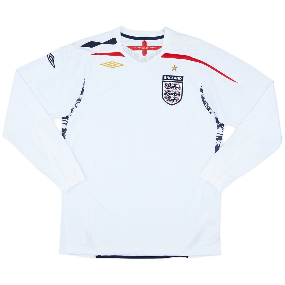 2007-09 England Home L/S Shirt - 8/10 - (M)