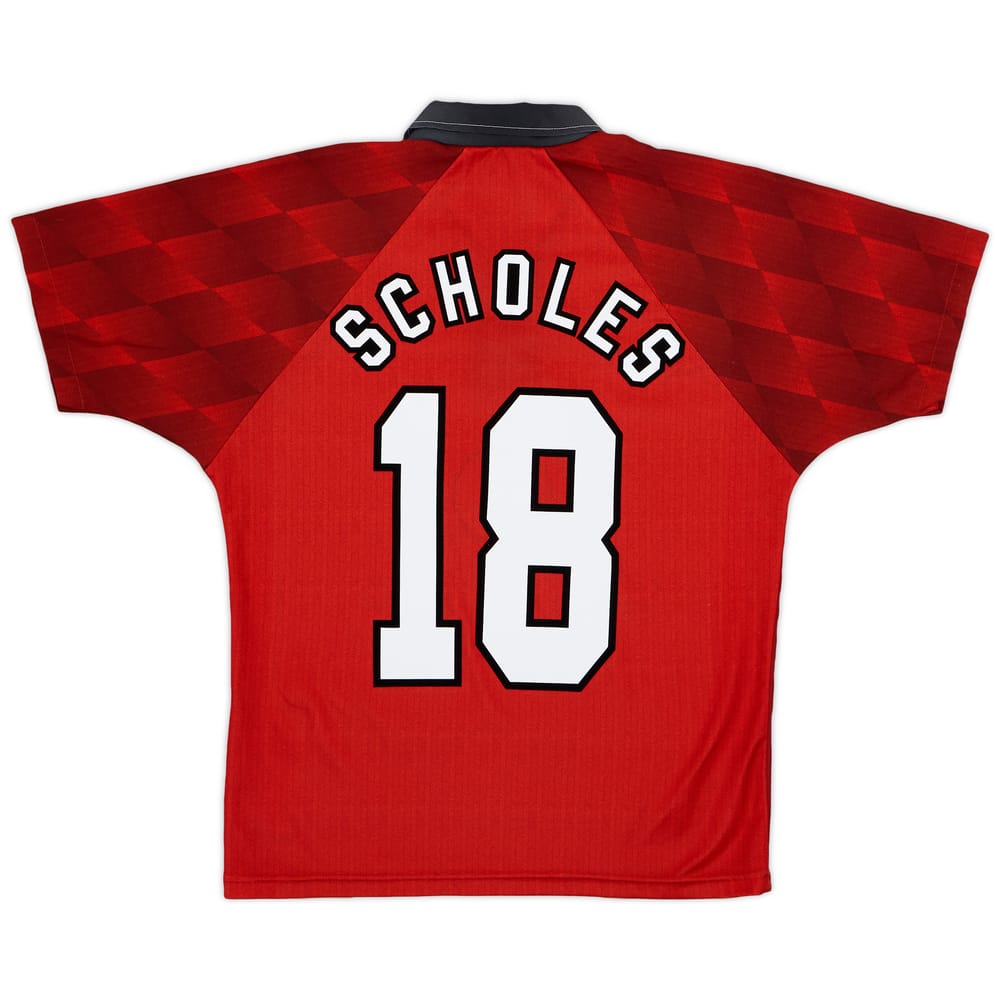 1996-98 Manchester United Home Shirt Scholes #18 - 9/10 - (Y)