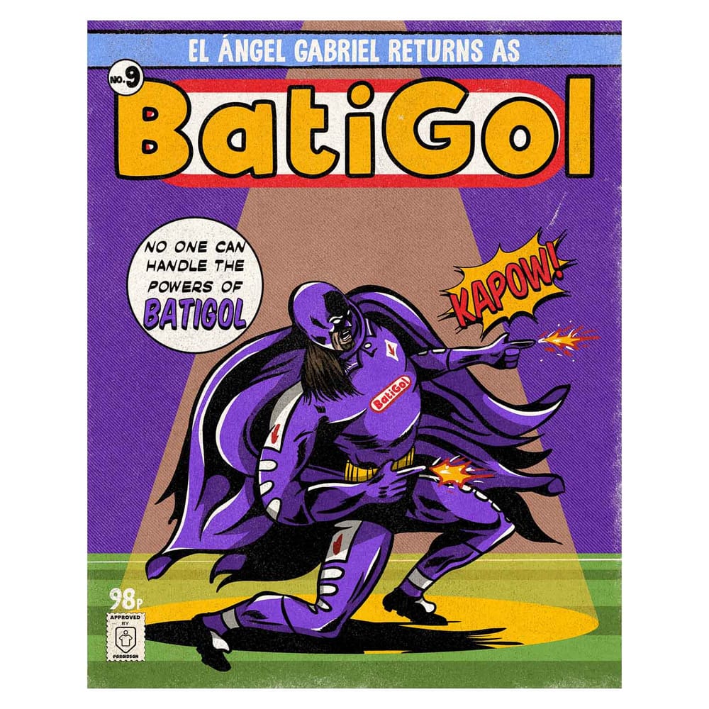 1998-99 Gabriel Batistuta 'Batigol' Comic Book Superheroes A3 Print/Poster