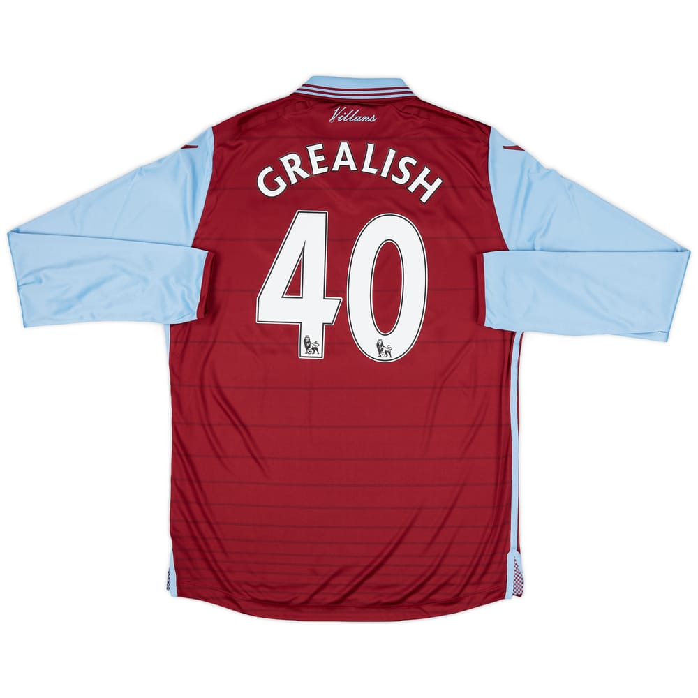 2015-16 Aston Villa Player Issue Home L/S Shirt Grealish #40 (L)