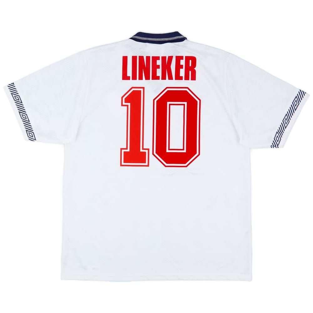 1990-92 England Home Shirt Lineker #10 - 9/10 - (XL)