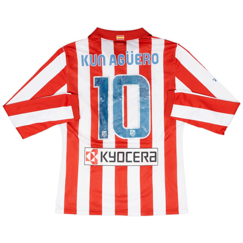 2009-10 Atletico Madrid Player Issue Home L/S Shirt Kun Aguero #10 - 6/10 - (M)