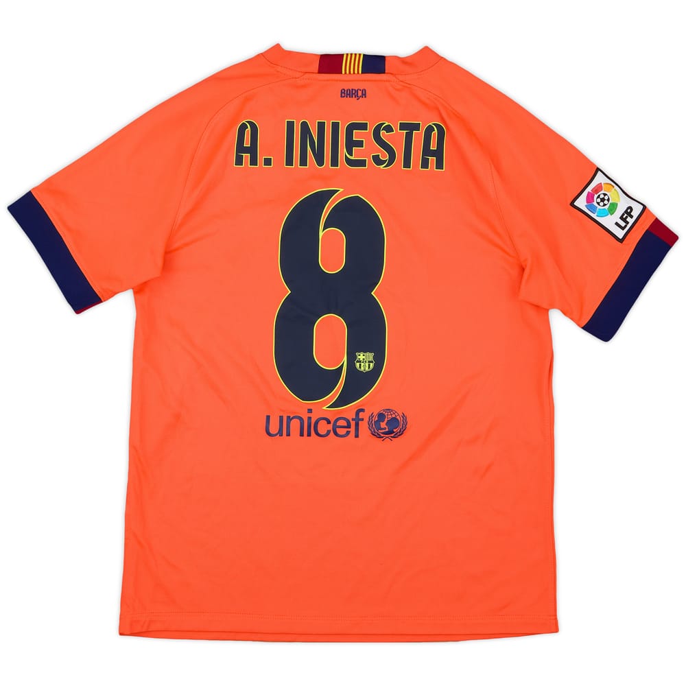 2014-15 Barcelona Away Shirt A. Iniesta #8 - 9/10 - (XL.Boys)