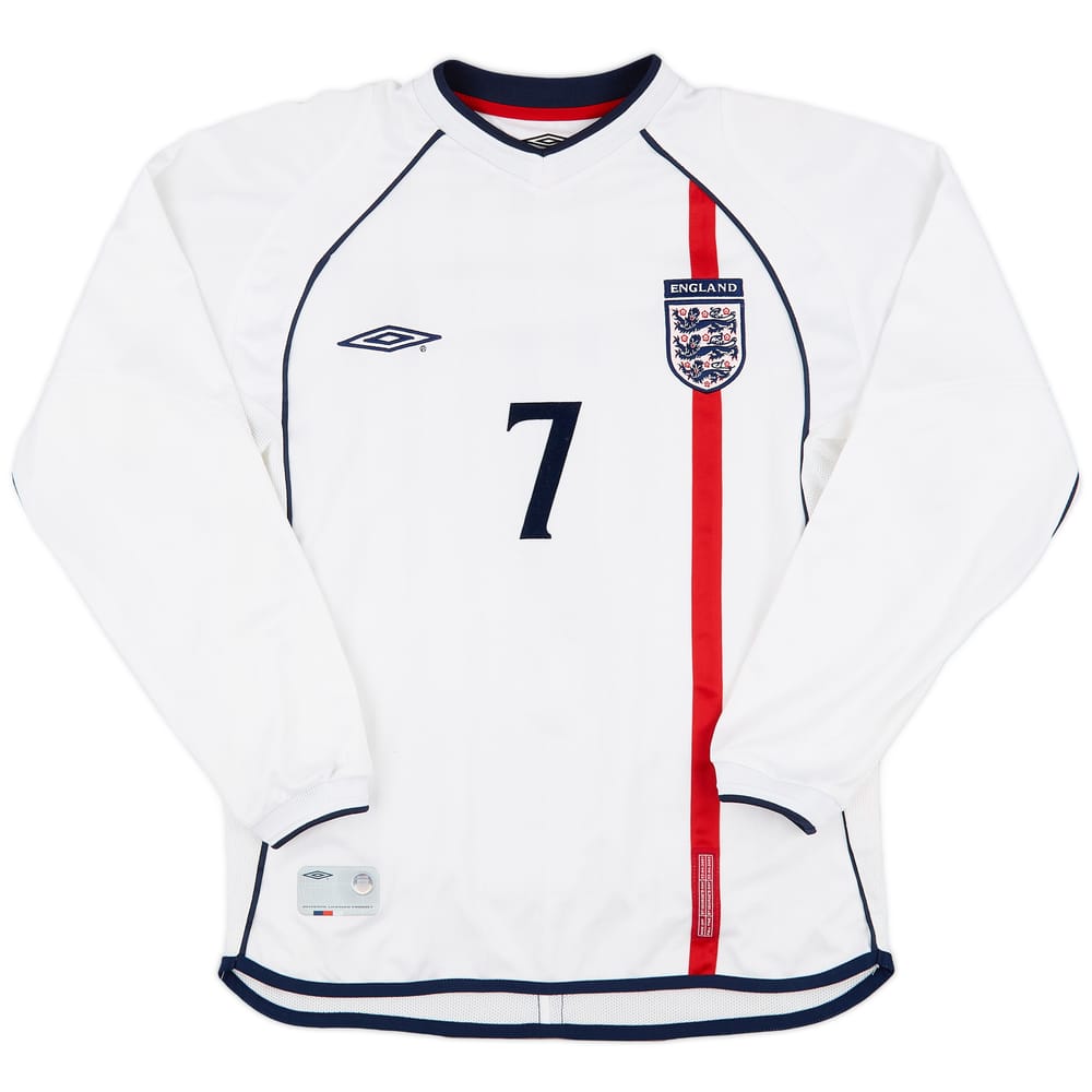 2001-03 England Home L/S Shirt #7 - 8/10 - (S)