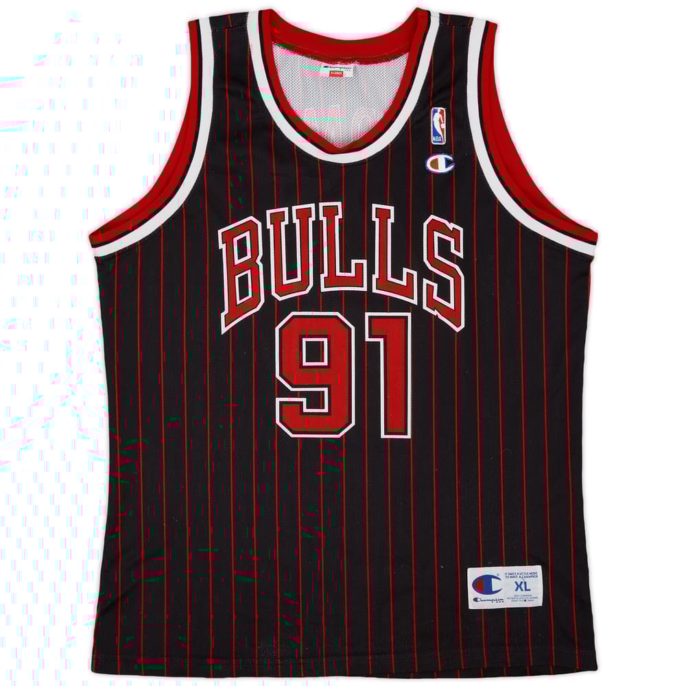 1995-97 Chicago Bulls Rodman #91 Champion Alternate Jersey - 8/10 - (XL)