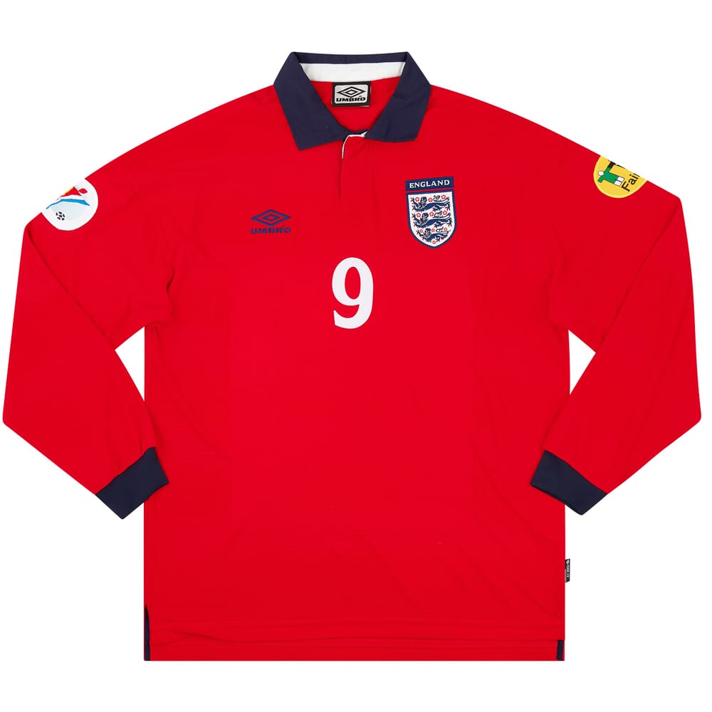 2000 England Match Issue European Championship Away L/S Shirt Shearer #9